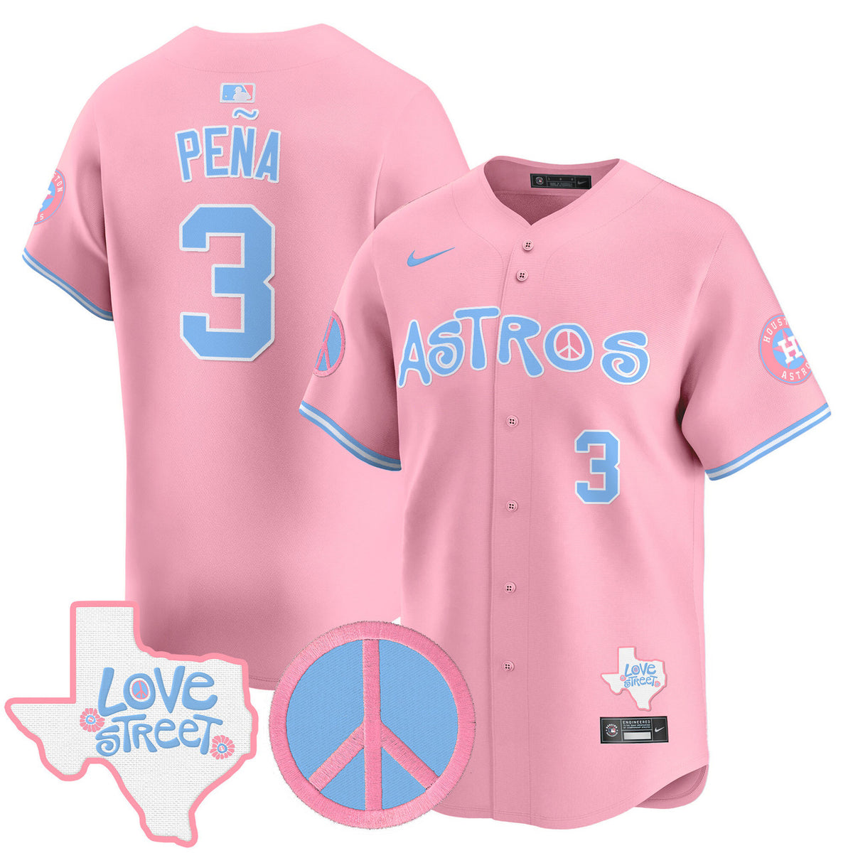 Houston Astros Unisex Love Street Peace Sign Patch Vapor Premier Limited Jersey - Bubblegum Pink