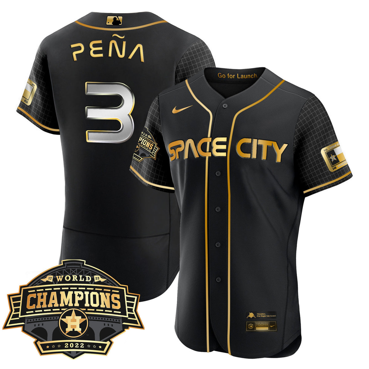 Houston Astros Youth 2022 'S Space City World Series Champions Patch Limited Jersey