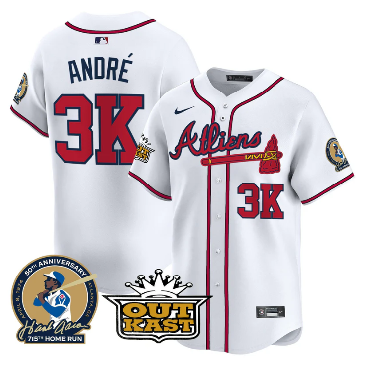 Hank Aaron #44 Atlanta Braves Andr #3K Atliens Patch Limited Jersey - White
