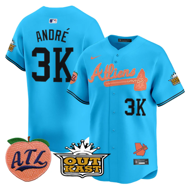 Atlanta Braves Andr #3K Atliens Peach Vapor Premier Limited Ligh Jersey