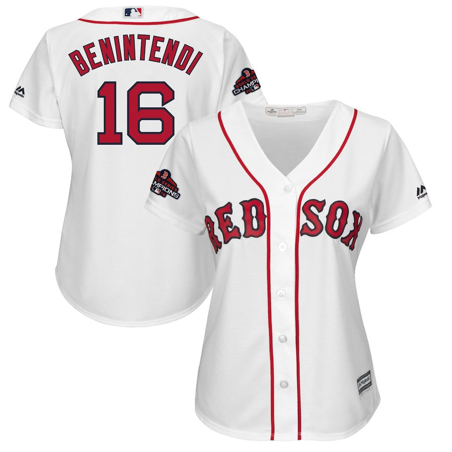 Andrew Benintendi Boston Red Sox Majestic Womens 2018 World Series Champions Team Logo Limited Player Jersey - White