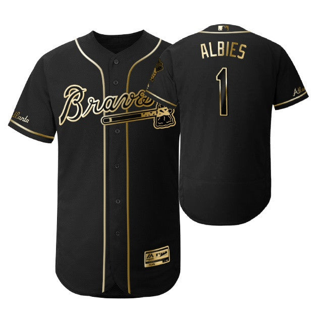 Ozzie Albies #1 Atlanta Braves 2019 Brandedition Black Gift Braves Fans Limited Jersey - Golden