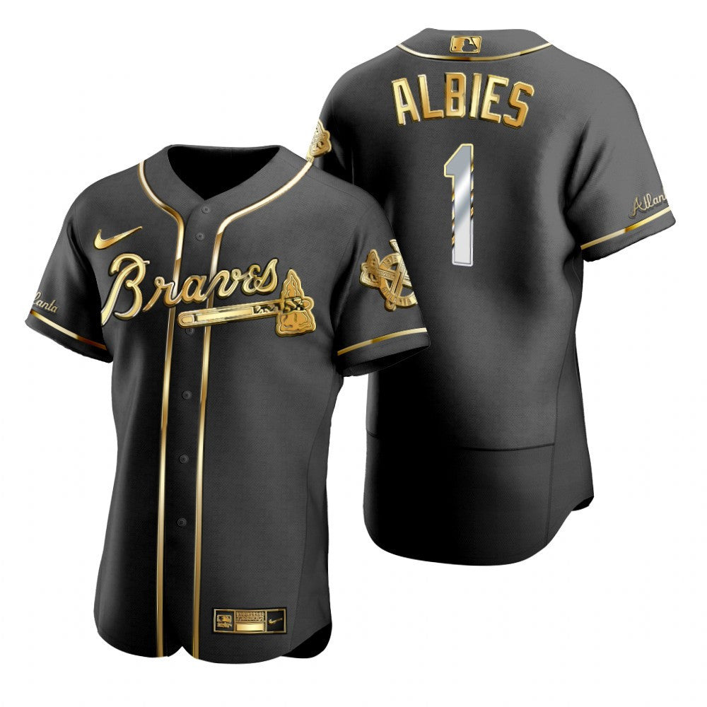 Ozzie Albies #1 Atlanta Braves Brandedition Black Gift Braves Fans Limited Jersey - Golden