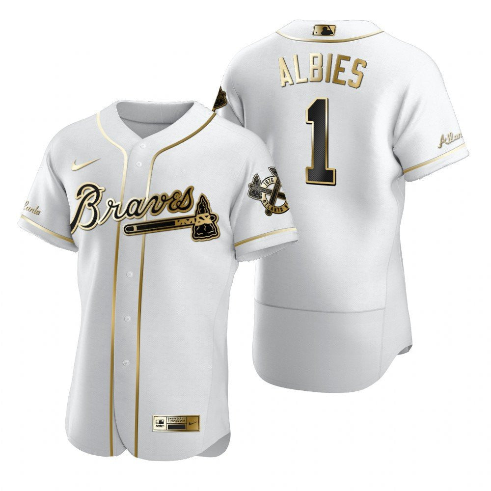 Ozzie Albies #1 Atlanta Braves Brandedition White Gift Braves Fans Limited Jersey - Golden