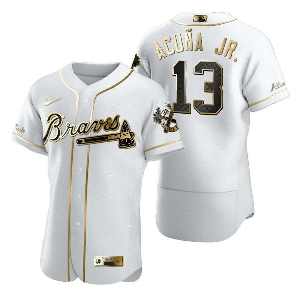Ronald Acuna Jr #13 Atlanta Braves Brandedition White Gift Braves Fans Limited Jersey - Golden