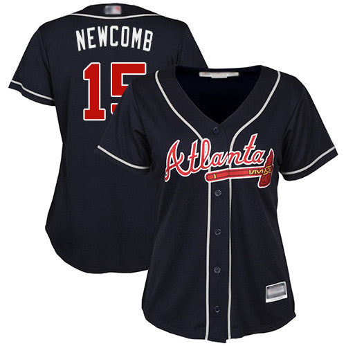 Sean Newcomb #15 Atlanta Braves Womens Authentic Alternate Cool Base Baseball Jersey - Navy Blue
