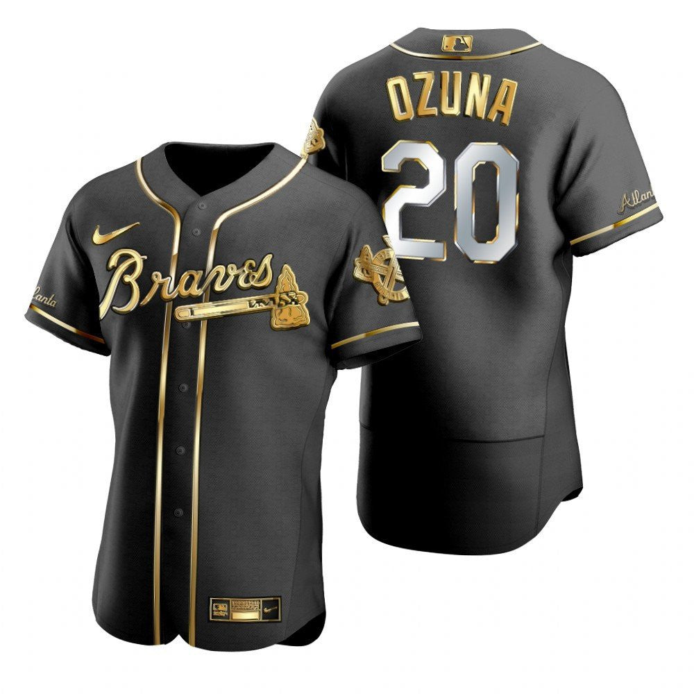 Marcell Ozuna #20 Atlanta Braves Brandedition Black Gift Braves Fans Limited Jersey - Golden