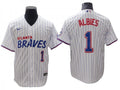 Ozzie Albies #1 Atlanta Braves Pinstripe Limited Cool Base Jersey - White
