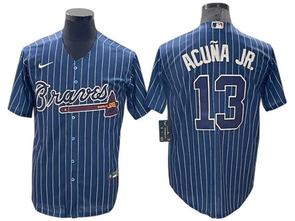 Ronald Acuna Jr. #13 Atlanta Braves Pinstripe Limited Cool Base Jersey - Blue