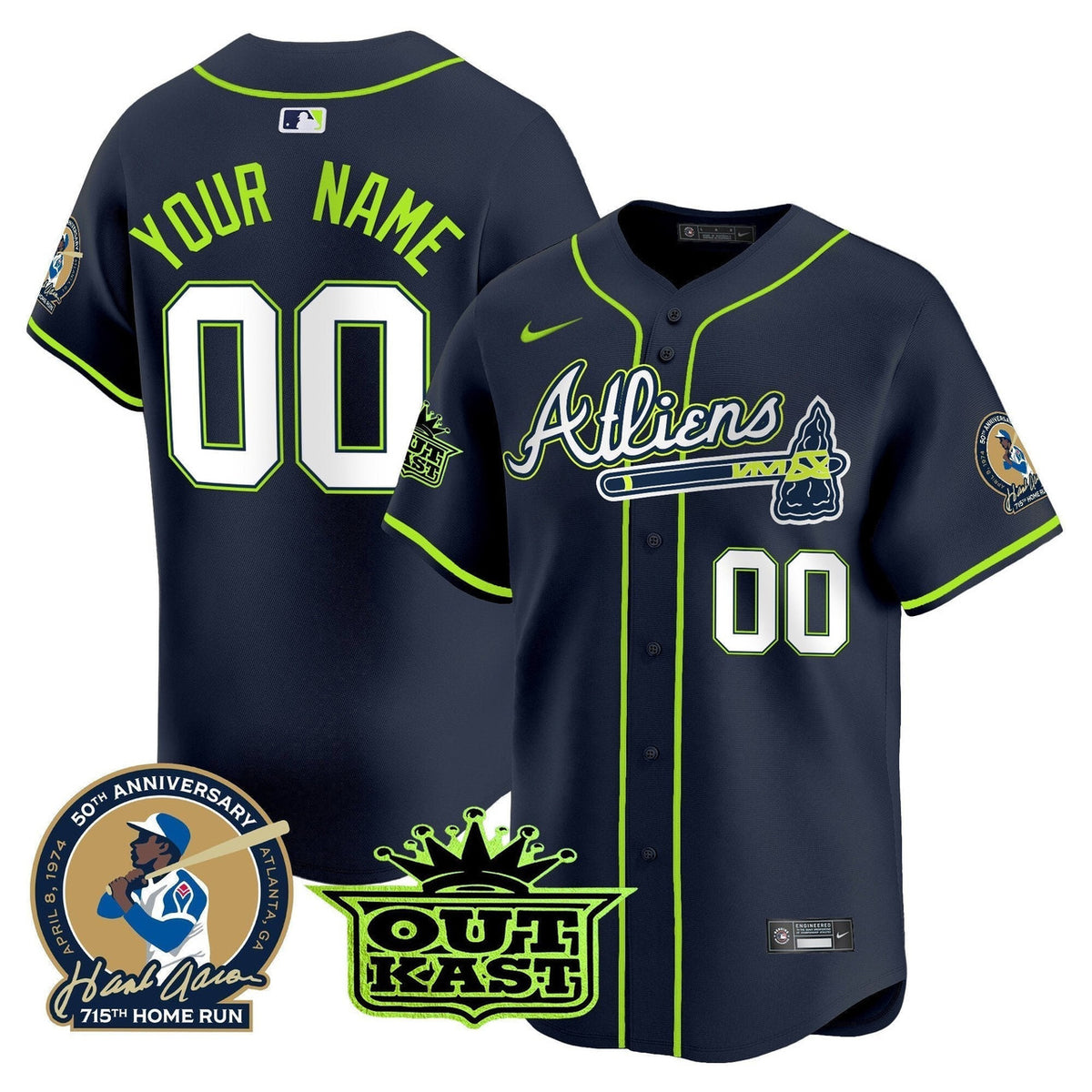 Hank Aaron #44 Atlanta Braves Atliens Patch Vapor Premier Limited Custom Jersey
