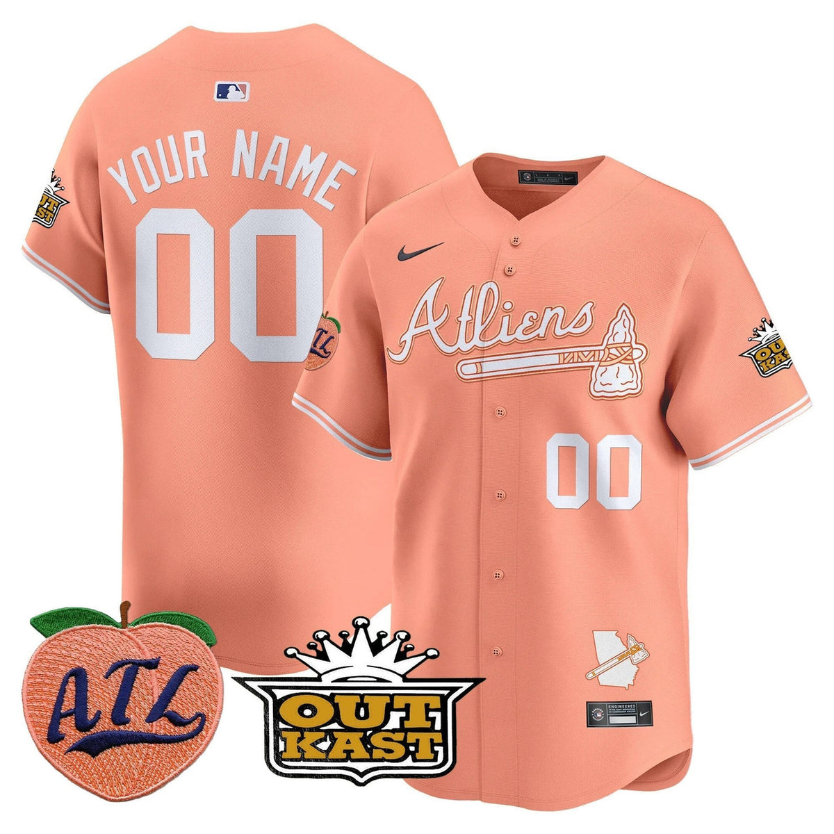 Atlanta Braves Atliens Peach Vapor Premier Limited Stitche Custom Jersey