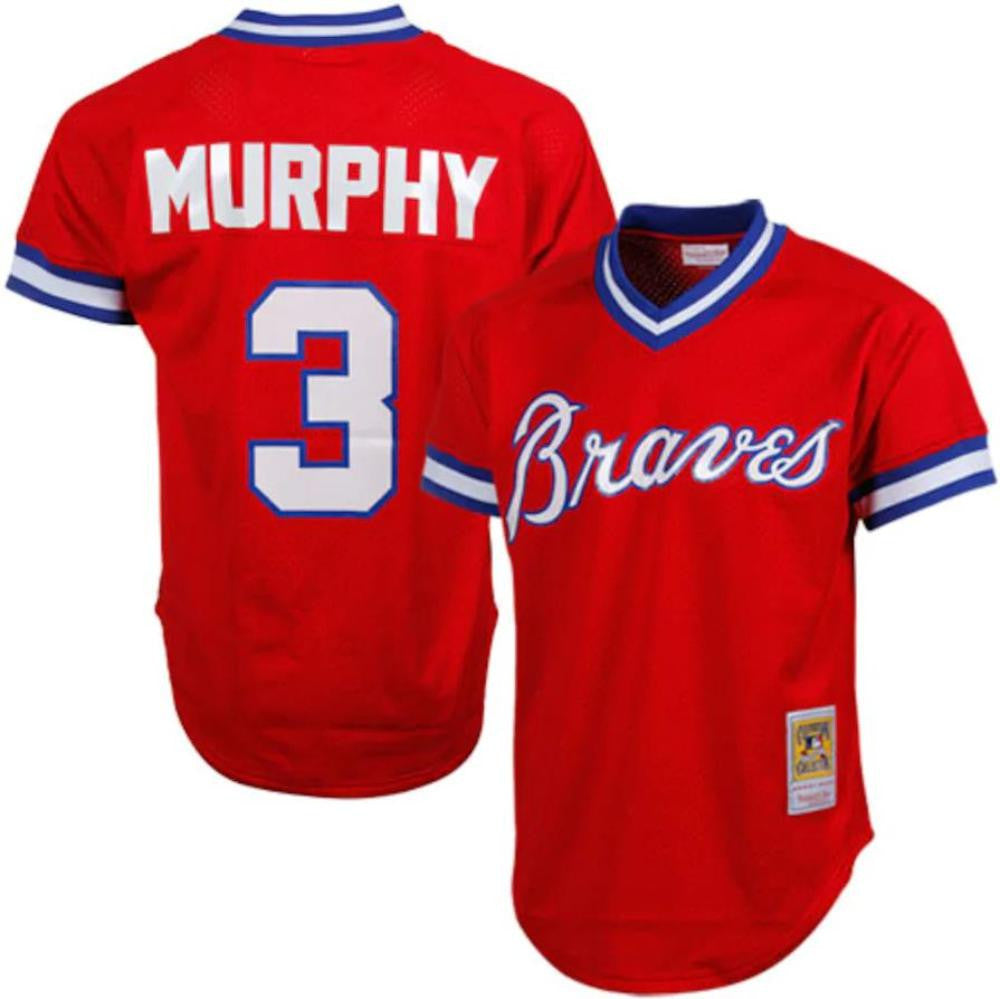 Dale Murphy #3 Atlanta Braves 1980 Throwback Mesh Pullover Limited Jersey - Red
