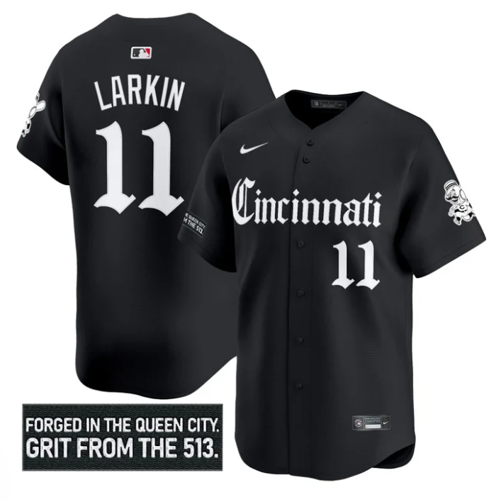 Barry Larkin #11 Cincinnati Reds Gothic Queen City Edition Limited Jersey - Black