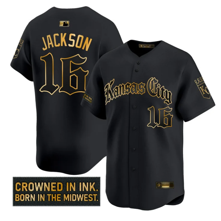 Bo Jackson #16 Kansas City Royals Gothic Crown Edition Gol Limited Jersey - Black