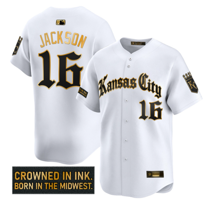 Bo Jackson #16 Kansas City Royals Gothic Crown Edition Gol Limited Jersey - White