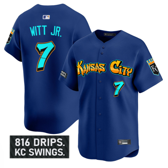Bobby Witt Jr #7 Kansas City Royals Graffiti Crown Drop Limited Jersey - Royal