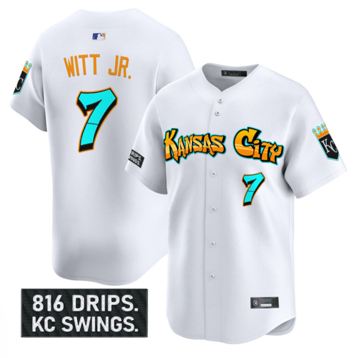 Bobby Witt Jr #7 Kansas City Royals Graffiti Crown Drop Limited Jersey - White