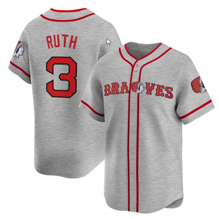 Boston Braves #3 Ruth Dark Limited Baseball Jersey - Grey