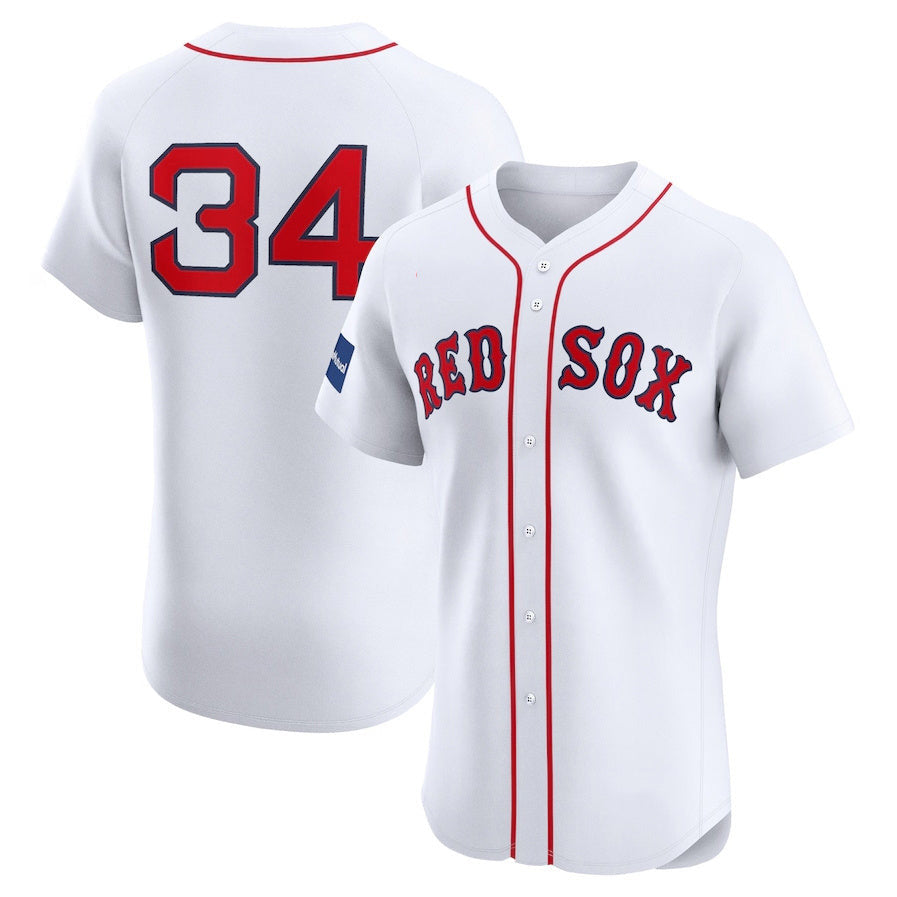 David Ortiz #34 Boston Red Sox Home Elite Sponsor Patch St Player Jersey - White