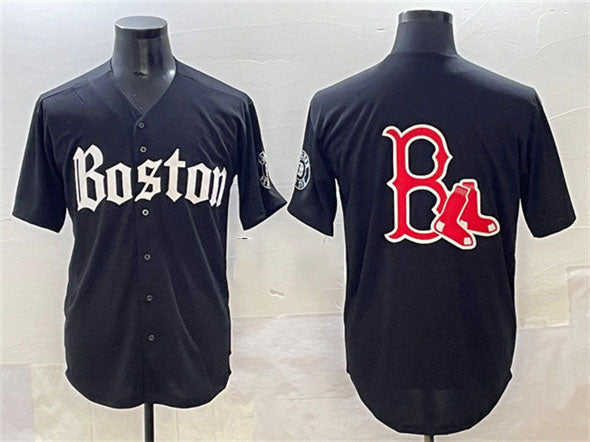 Boston Red Sox Team Big Logo Gothic Vapor Limited Baseball Jersey - Black