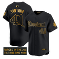 Carlos Santana #41 Cleveland Indians Gothic Iron Edition Limited Jersey - Black Gold