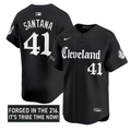 Carlos Santana #41 Cleveland Indians Gothic Iron Edition Limited Jersey - Black