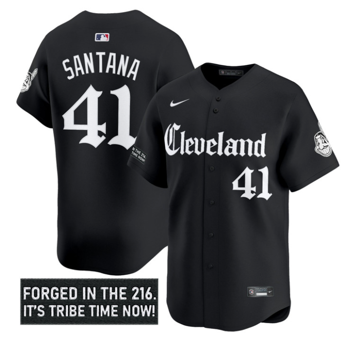 Carlos Santana #41 Cleveland Indians Gothic Iron Edition Limited Jersey - Black
