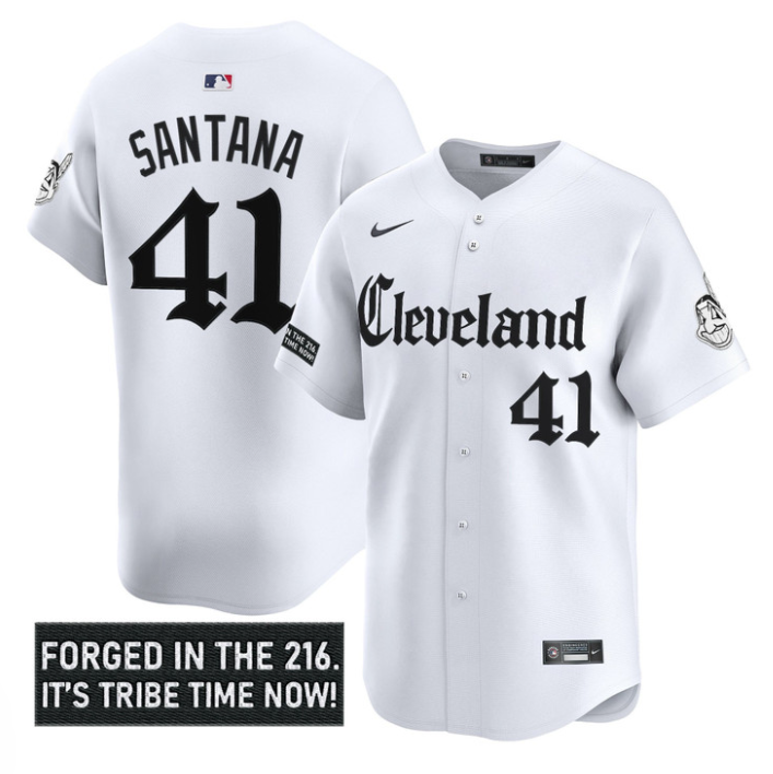 Carlos Santana #41 Cleveland Indians Gothic Iron Edition Limited Jersey - White