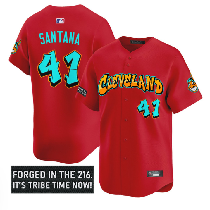Carlos Santana #41 Cleveland Indians Graffiti Ink Edition Limited Jersey - Red