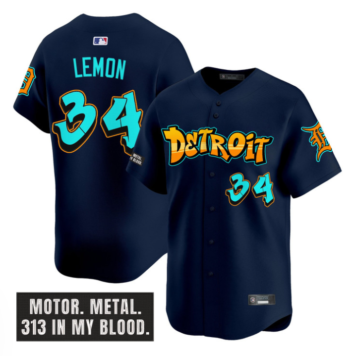 Motor City #34 Detroit Tigers Chet Lemon Graffiti Edition Limited Jersey - Navy