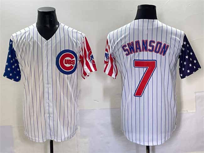 Dansby Swanson #7 Chicago Cubs 2025 Pinstripe Independence Day Vapor Premi Limited Jersey - White