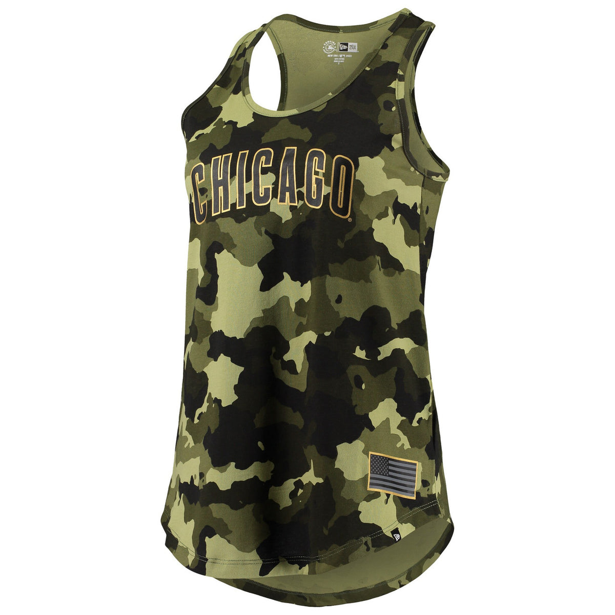 Chicago Cubs New Era Womens 2022 Armed Forces Day Racerback Tank Top Green Limited Jersey - Camo