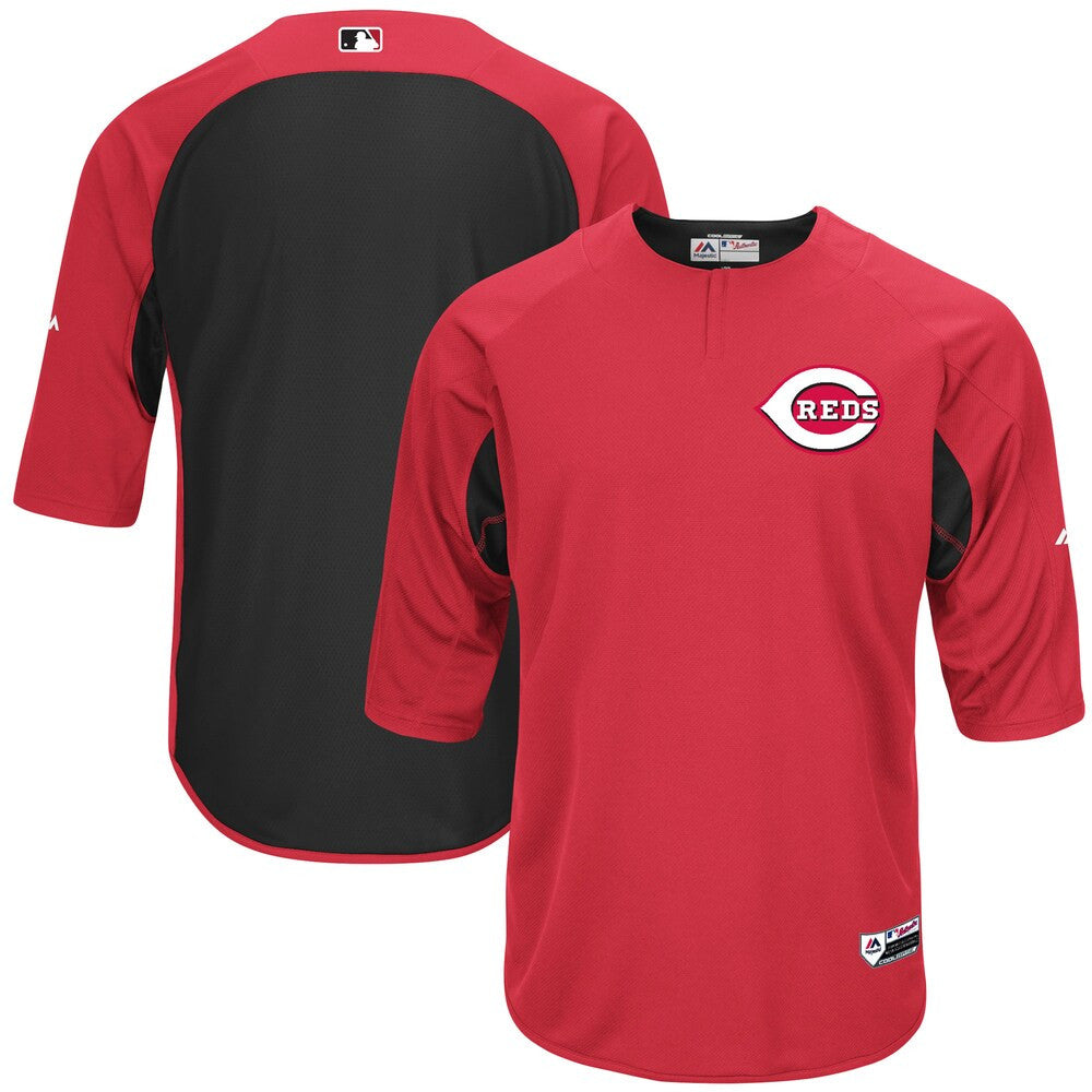 Cincinnati Reds #34 Majestic On Field Sleeve Redblack Limited Batting Practice Jersey