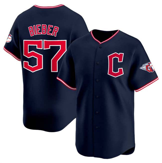 Shane Bieber #57 Cleveland Guardians 2025 Alternate Limited Baseba Jersey - Navy