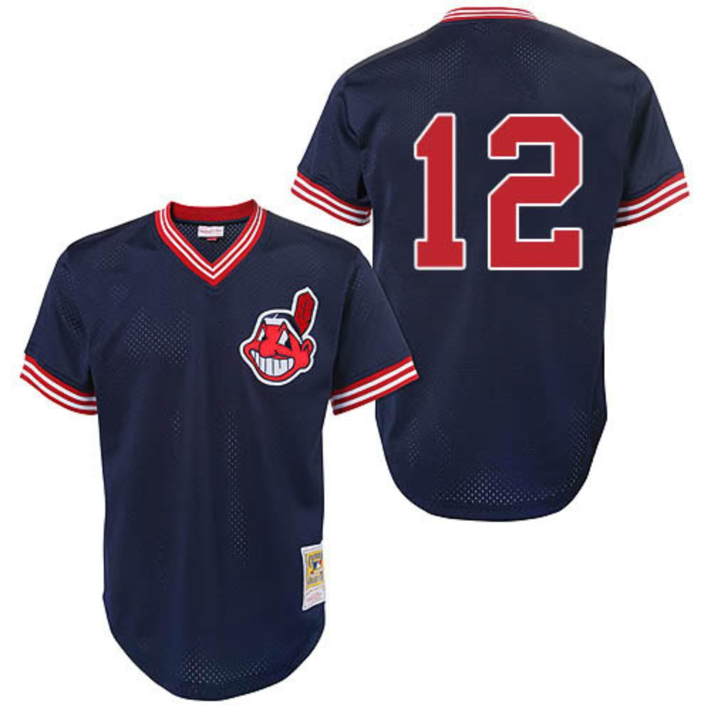 Roberto Alomar #12 Cleveland Indians Throwback Mesh Pullover Limited Jersey - Navy