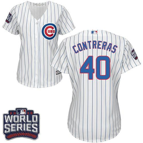 Willson Contreras #40 Chicago Cubs Womens 2016 Whiteblue Strip Home World Series Bound Limited Jersey
