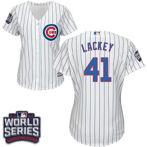 John Lackey #41 Chicago Cubs Womens 2016 Whiteblue Strip Home World Series Bound Limited Jersey