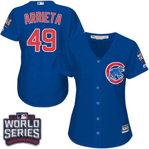 Jake Arrieta #49 Chicago Cubs Womens 2016 Alternate World Series Bound Limited Jersey - Blue