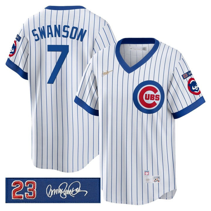 Dansby Swanson #7 Chicago Cubs Ryne Sandberg Tribute Patch Stripes Limited Jersey