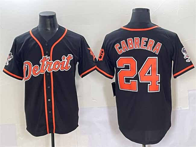 Miguel Cabrera #24 Detroit Tigers Patch Cool Base Baseball J Limited Jersey - Black
