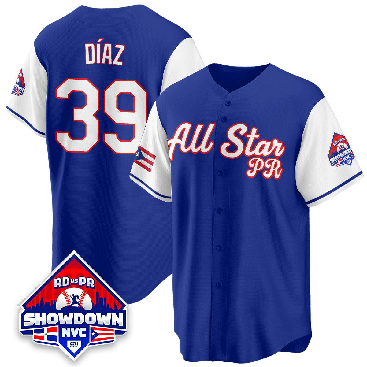 Puerto Rican #39 2025 Edwin Daz Baseball All-Star Sleeves Limited Jersey - White