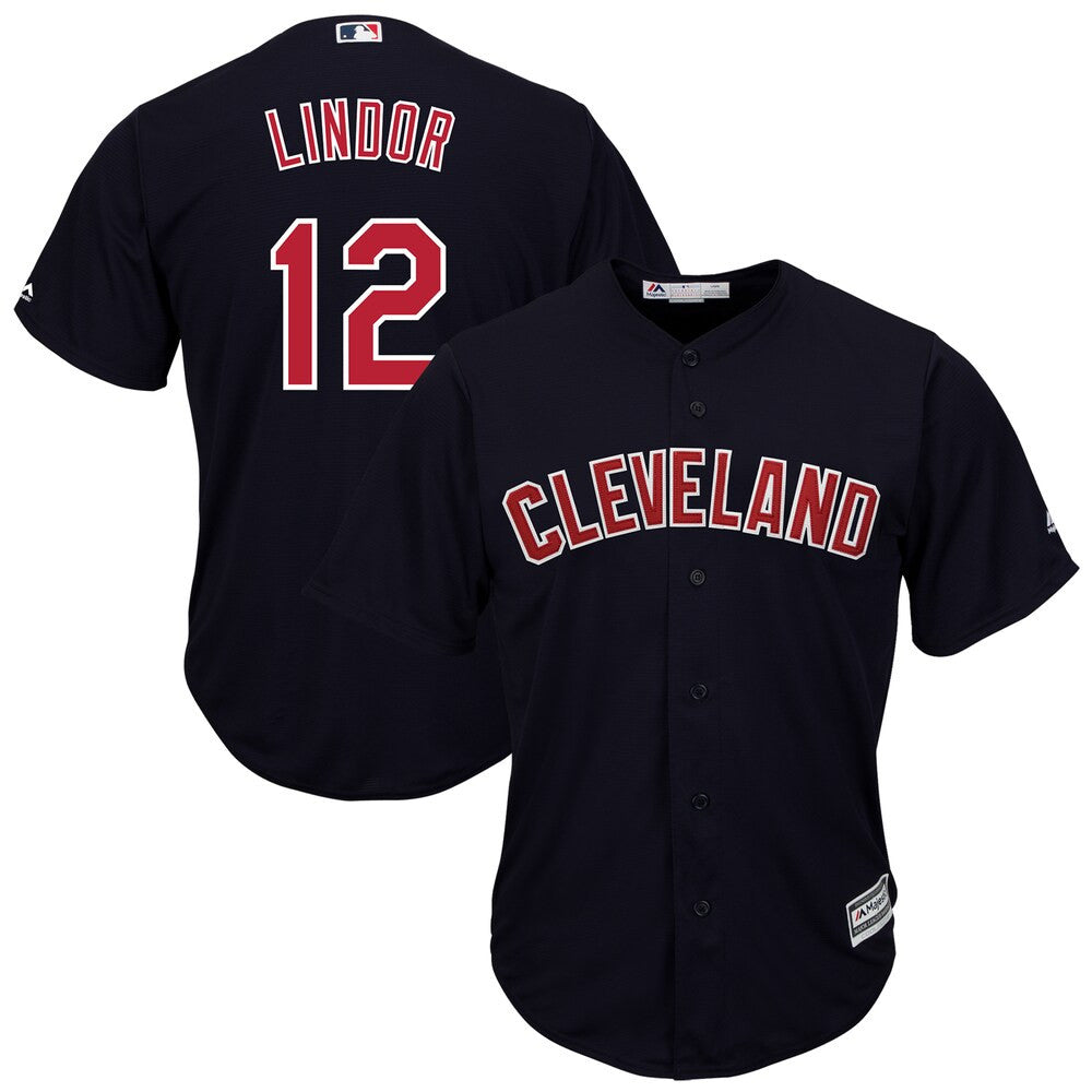 Francisco Lindor #12 Cleveland Indians Majestic Tall Big Alternate Limited Cool Base Player Jersey - Navy
