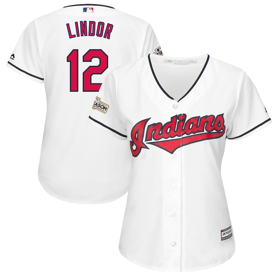 Francisco Lindor #12 Cleveland Indians Majestic Womens 2017 Postseason Limited Cool Base Player Jersey - White