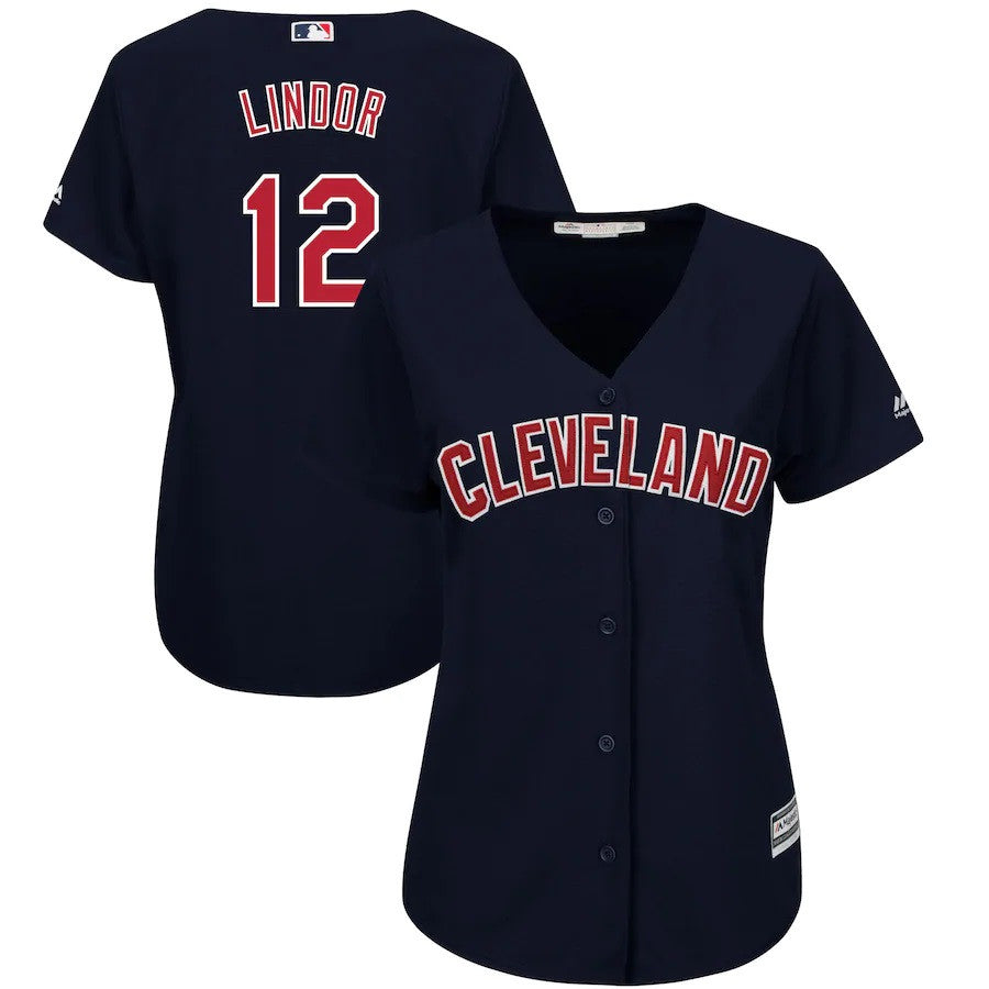 Francisco Lindor #12 Cleveland Indians Majestic Womens 2019 Alternate Limited Cool Base Player Jersey - Navy