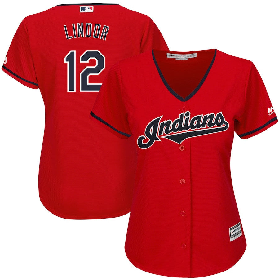 Francisco Lindor #12 Cleveland Indians Majestic Womens 2019 Alternate Limited Cool Base Player Jersey - Scarlet