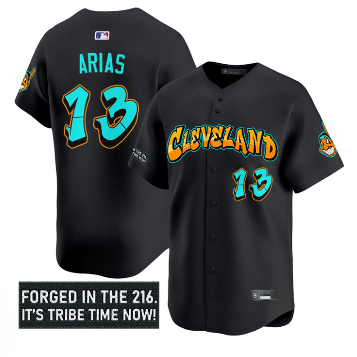 Gabriel Arias #13 Cleveland Indians Graffiti Ink Edition Limited Jersey - Black