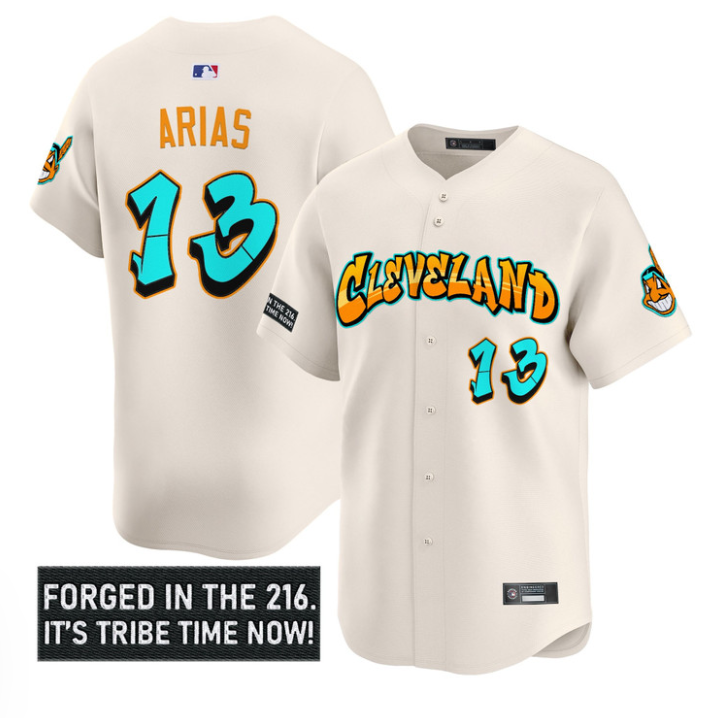 Gabriel Arias #13 Cleveland Indians Graffiti Ink Edition Limited Jersey - Cream