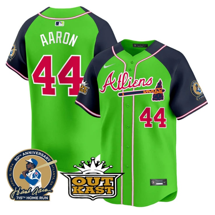 Hank Aaron #44 Atlanta Braves Atliens Patch Limited Altern Jersey - Green