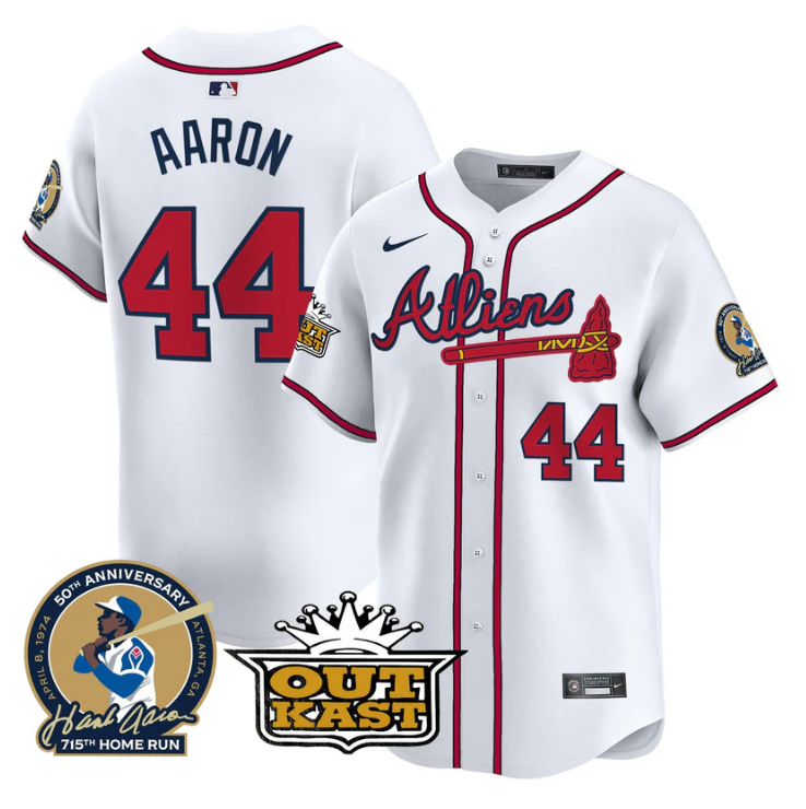 Hank Aaron #44 Atlanta Braves Atliens Patch Limited Jersey - White
