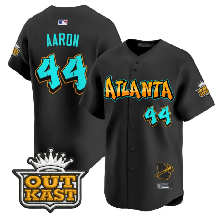 Hank Aaron #44 Atlanta Braves Graffiti A-Town Edition Limited Jersey - Black